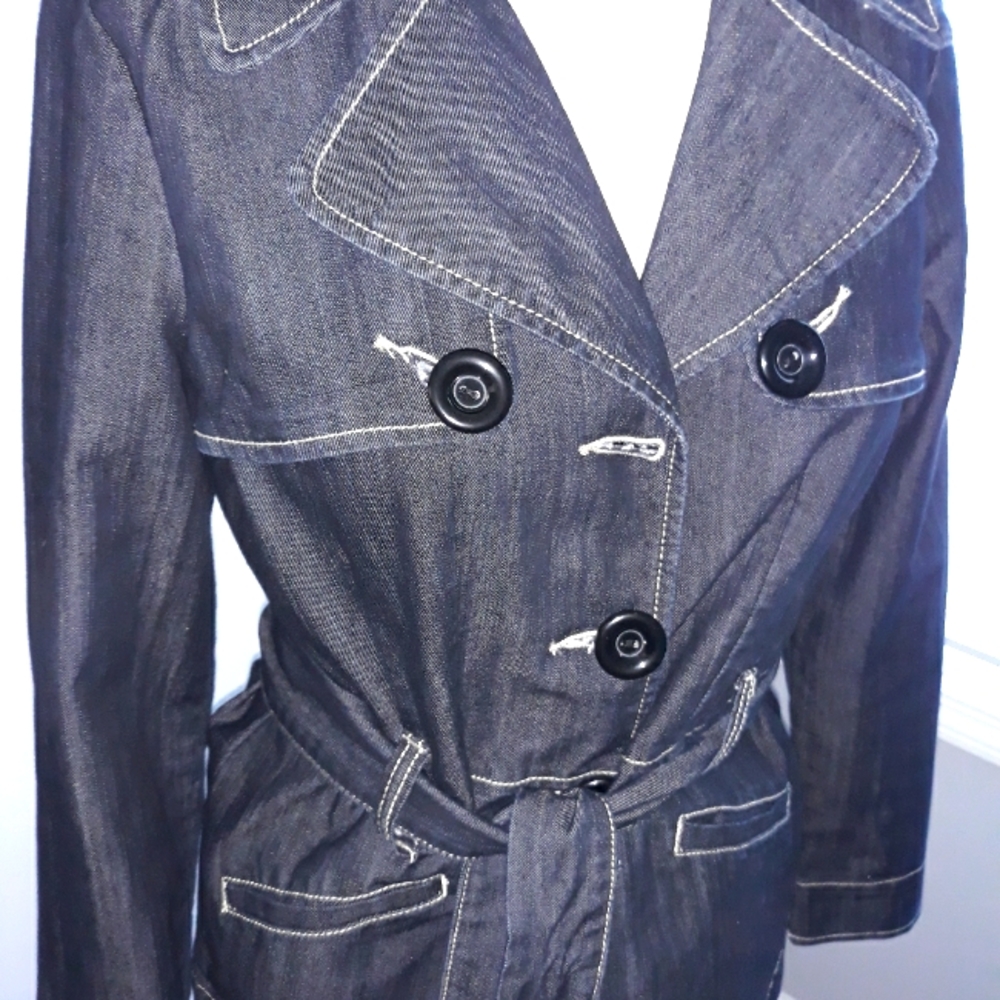 Baccini black denim mini trenchcoat. Medium